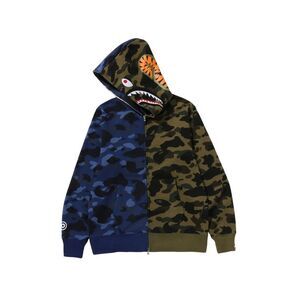 Bape Unisex "Split Camo Shark Full Zip Hoodie M" Sweatshirt
